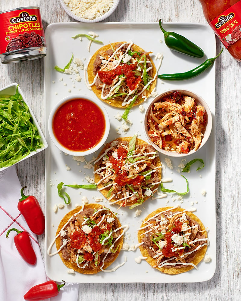 Chipotle Chicken and bean tostadas with taquera salsa-1