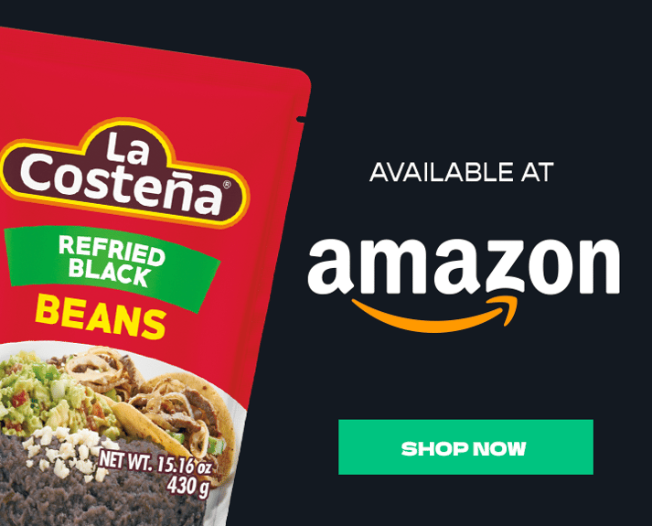 A pack of La Costena refried black beans available on Amazon