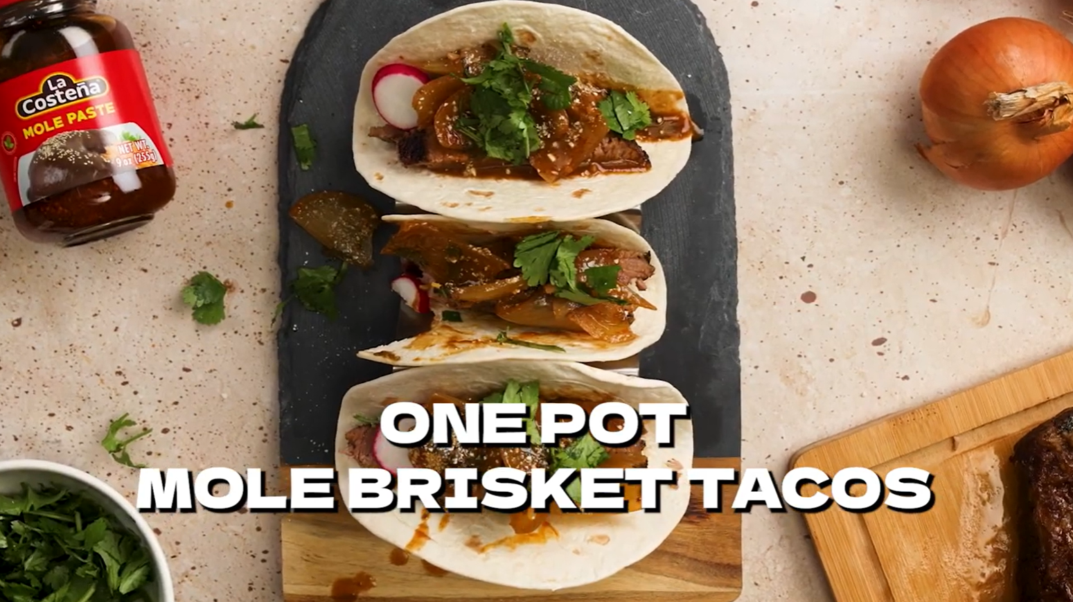 One Pot Mole Brisket Tacos