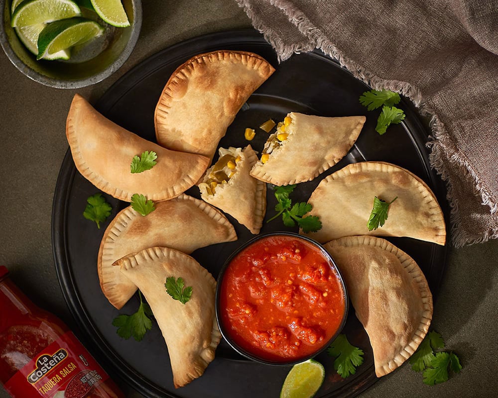 Cheese and Corn Empanadas with Taquera Sauce