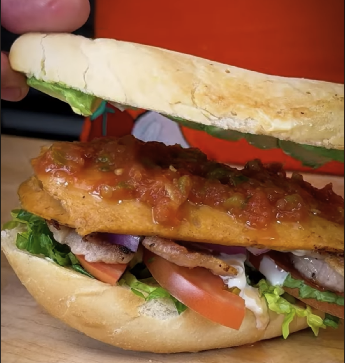 Red Tamale & Pork Belly Torta